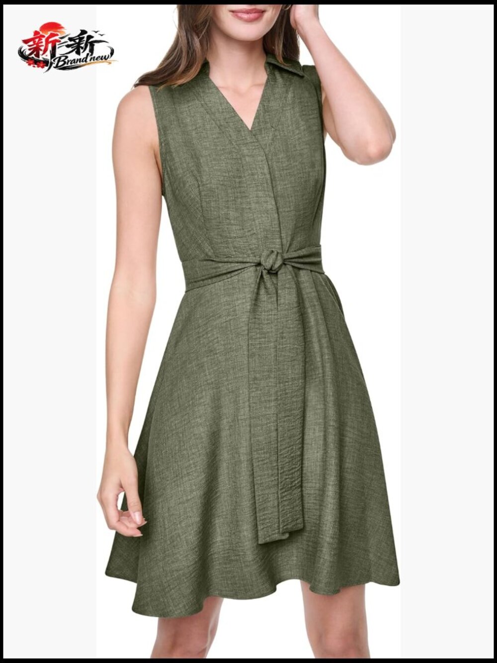 Sleeveless Collared Neck Fit and Flare Dress 100% Polyester